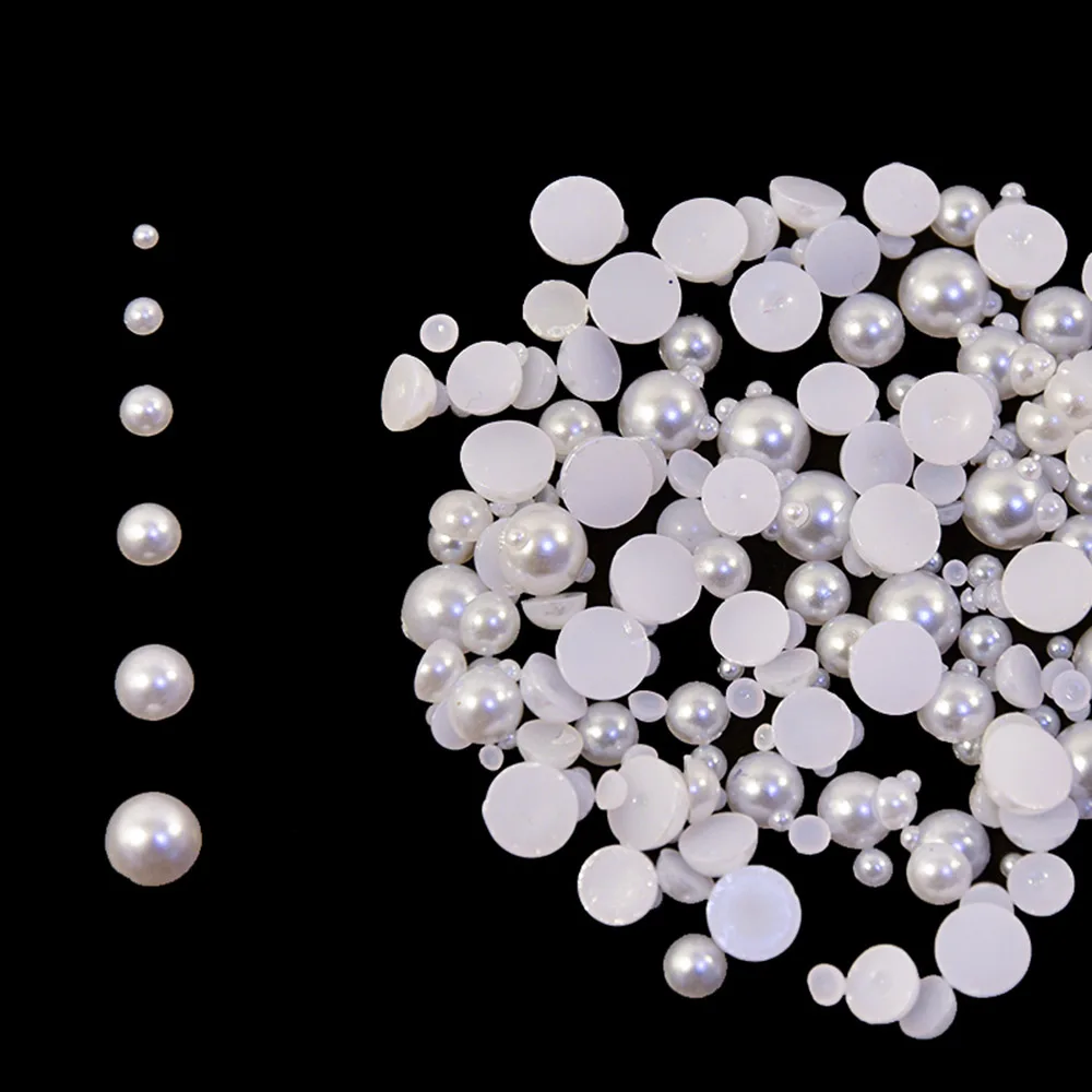 1 пакет Стразы для дизайна ногтей разных размеров (2 7 мм) белые жемчужины из АБС
