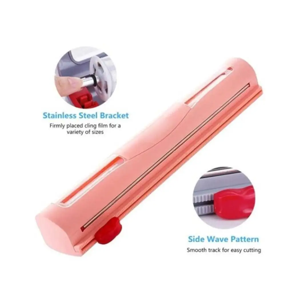 

New Plastic Kitchen Foil And Cling Film Wrap Dispenser Cutter Storage Preservative Film Roll Case With Cutting Blade Sale 2021