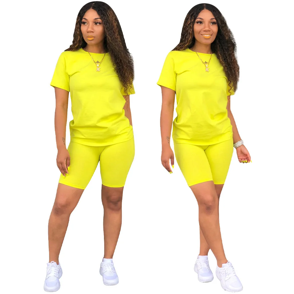 

Plus Size Casual Tracksuit Short Sleeve Solid 2 Piece Outfits for Women Pants and Top Home Wear Playsuit Wholesale Dropshipping