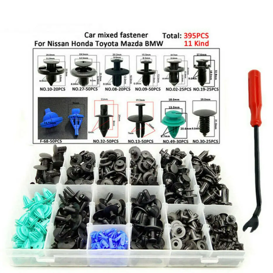 

395Pcs Plastic Car Body Push Pin Rivet Fasteners Door Bumper Fender Liner Moulding Trim Clip &Remove Tool