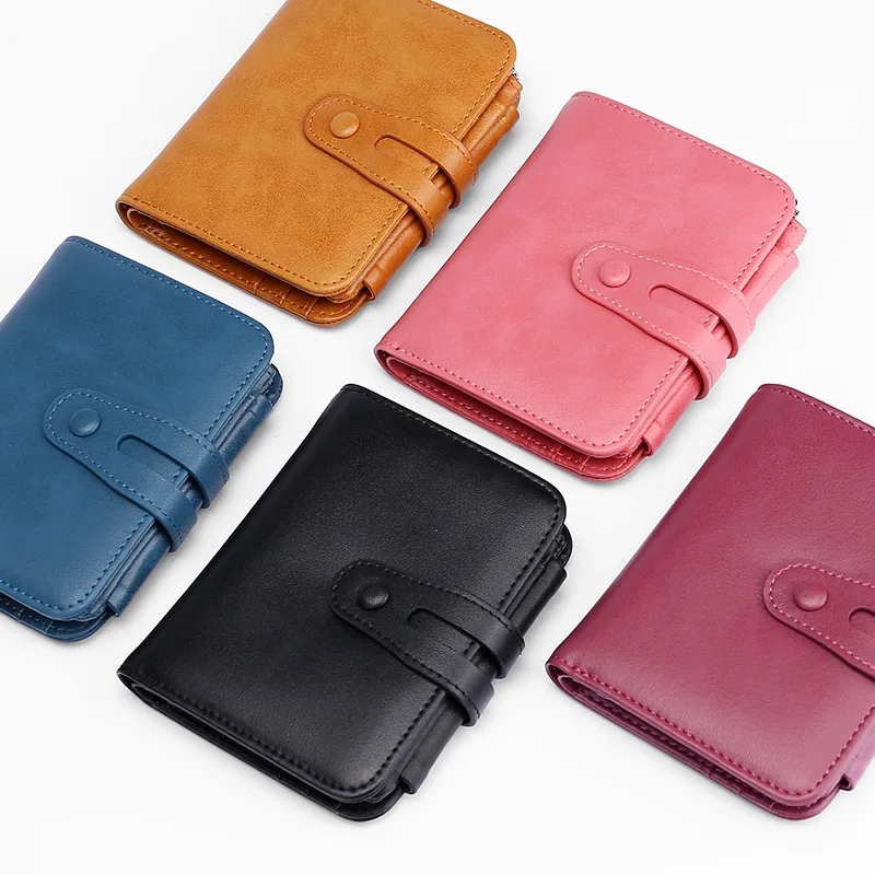 

2020 New Women Simple Wallet Soft Cowhide Clutch Solid Color Short Small Wallet Large Capacity Card Holder Ladies Coin Purses