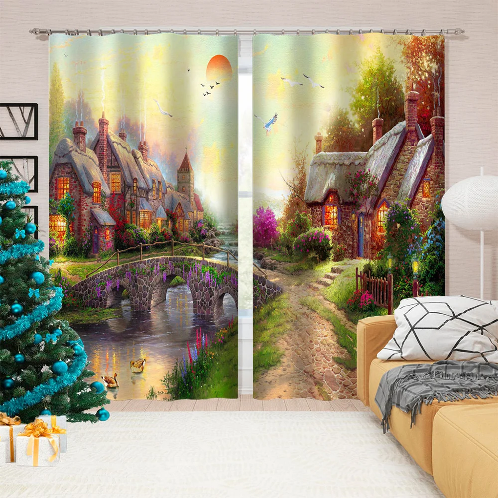 2 шт./комплект занавески на окна с принтом волка | Дом и сад