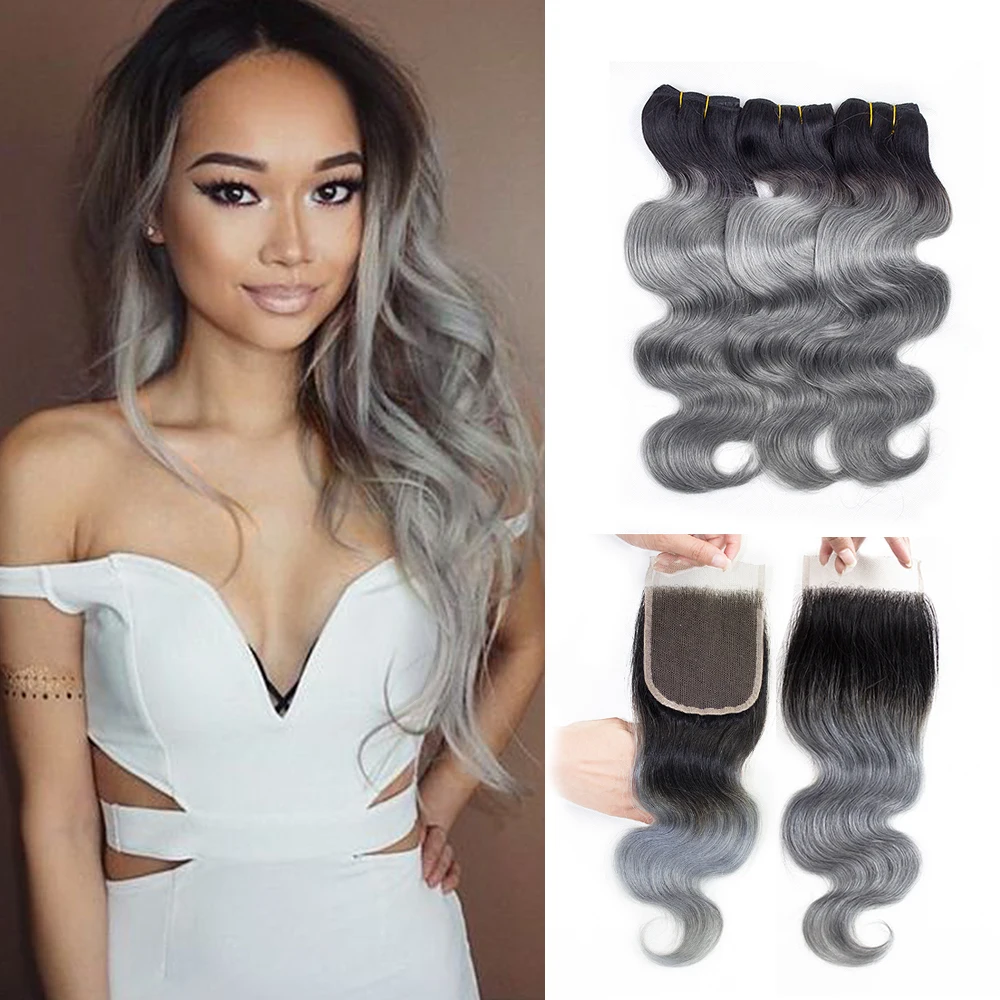 MOGUL HAIR T 1B темно серые человеческие волосы с эффектом омбре 2/3 пряди застежкой