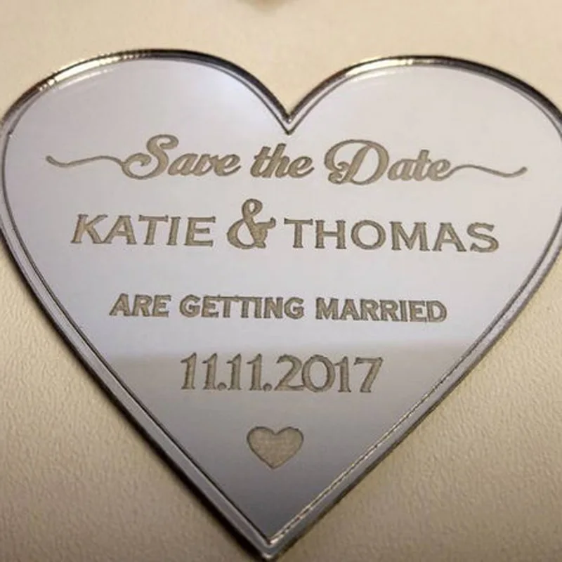 Золото/серебро зеркальное сердце сохранить дату магнит акриловая лазерная