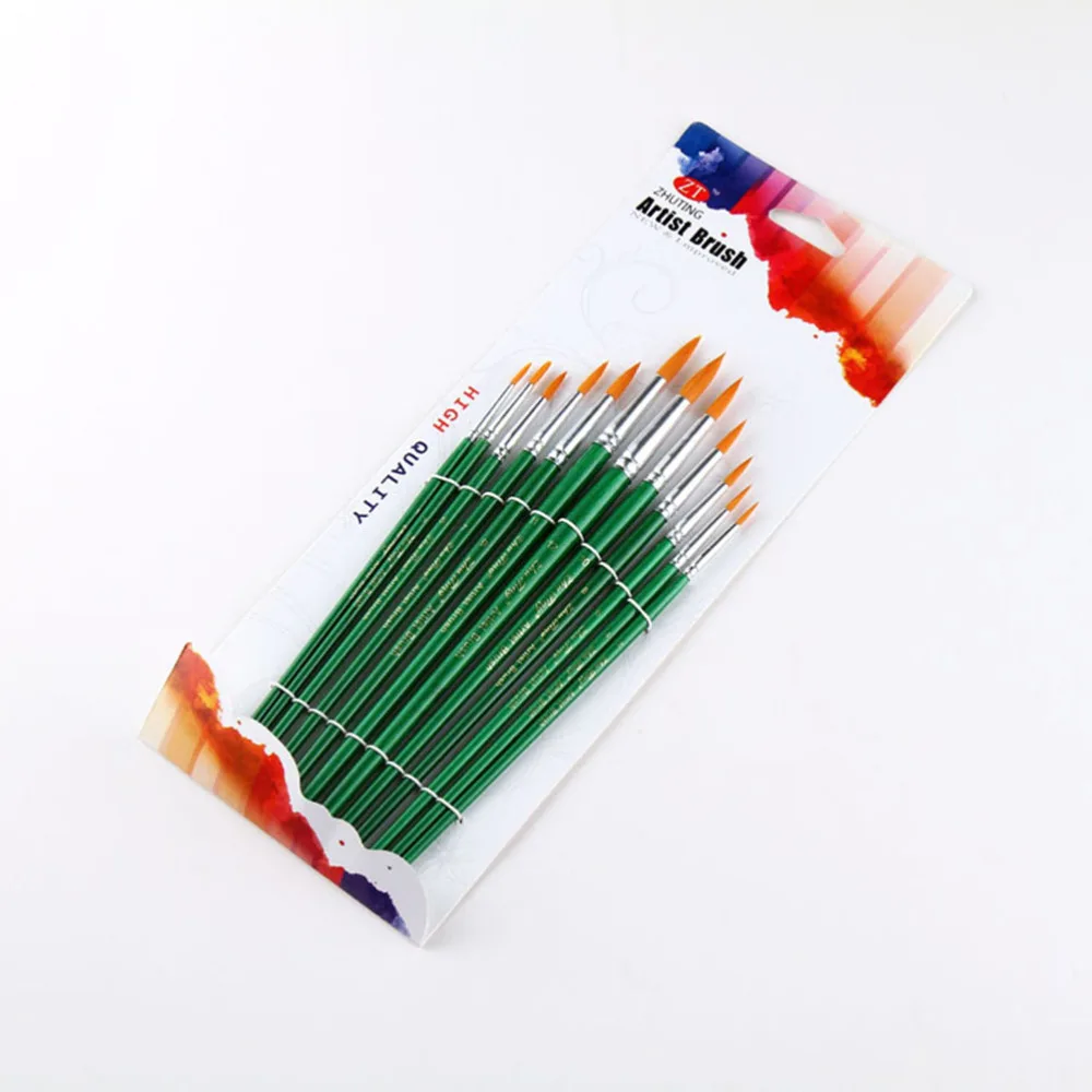 

12pcs Paint Brushes Art Set for Acrylic/Oil/Watercolor Painting Round Pointed Tip Nylon Wool Green Bar