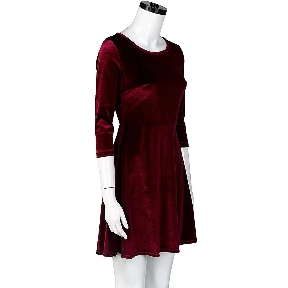 Женское бархатное платье MISSOMO повседневное теплое с круглым вырезом и рукавами