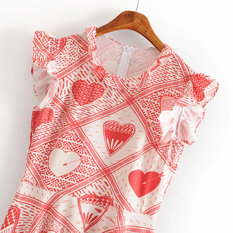 2019 New Fashion Women Summer Dress Knee-Length Sleeveless With Petal Sleeve And Print | Женская одежда