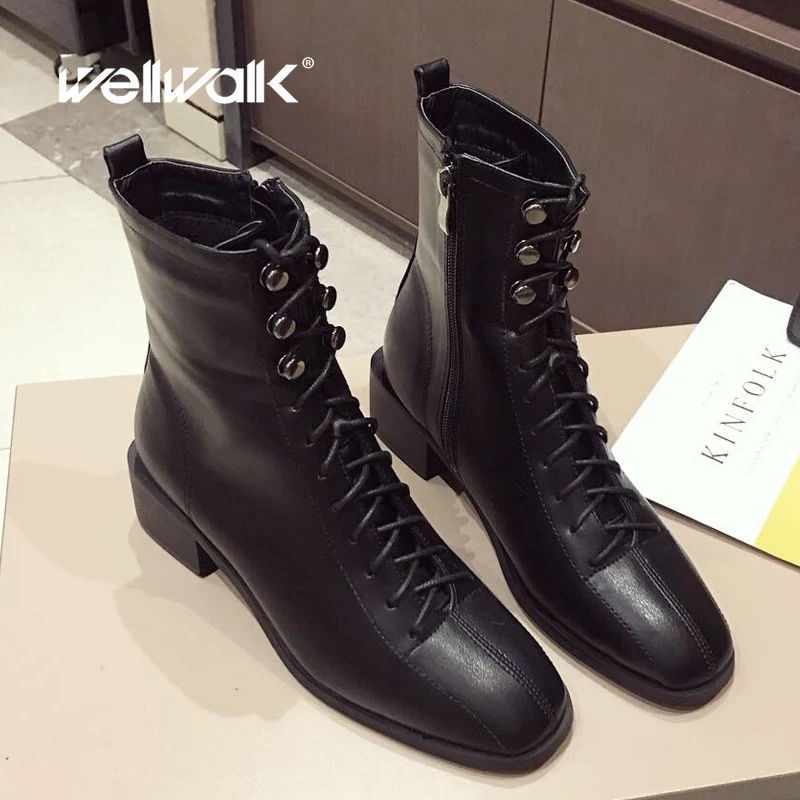Wellwalk/ботинки Martens женская зимняя обувь женские ботинки Челси на квадратном