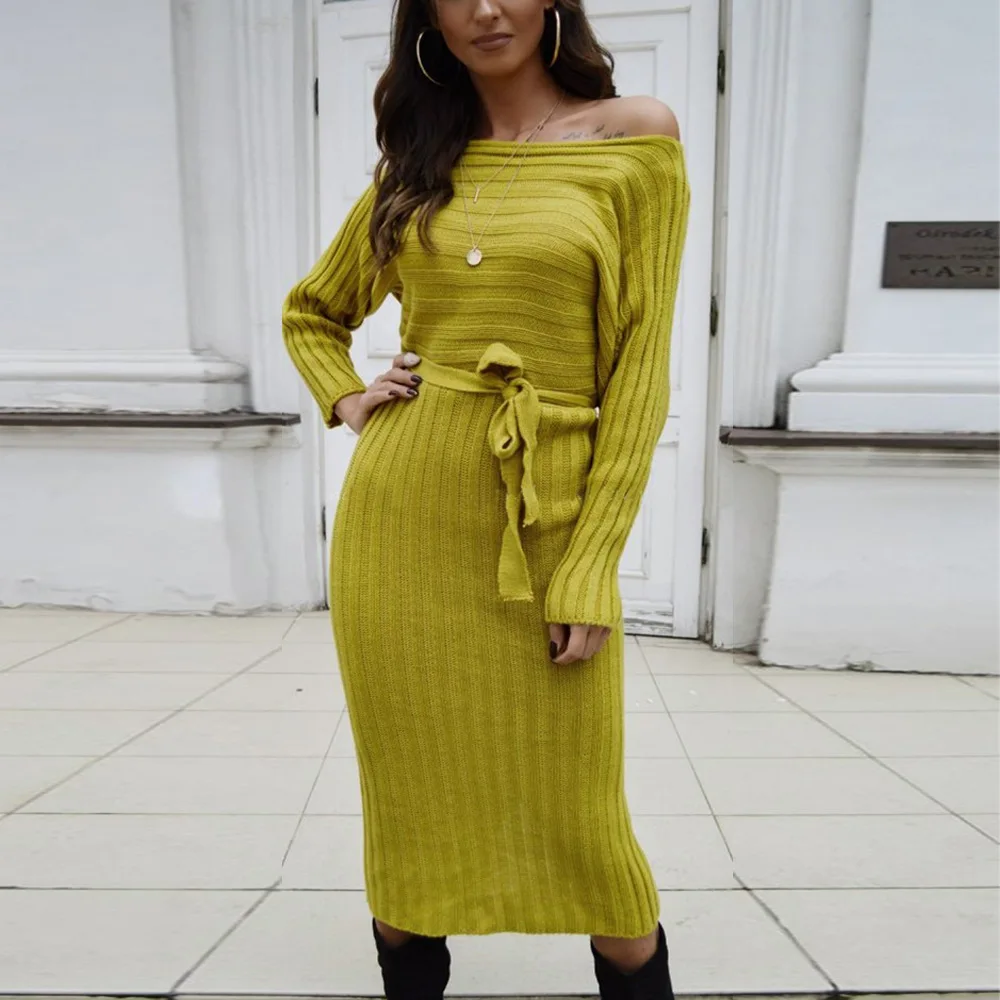 Женское трикотажное платье-свитер облегающее платье до середины икры с