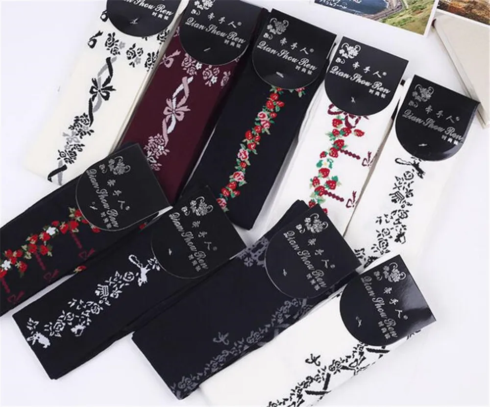 Женские чулки с цветочным принтом повседневные до бедра из полиэстера высокие