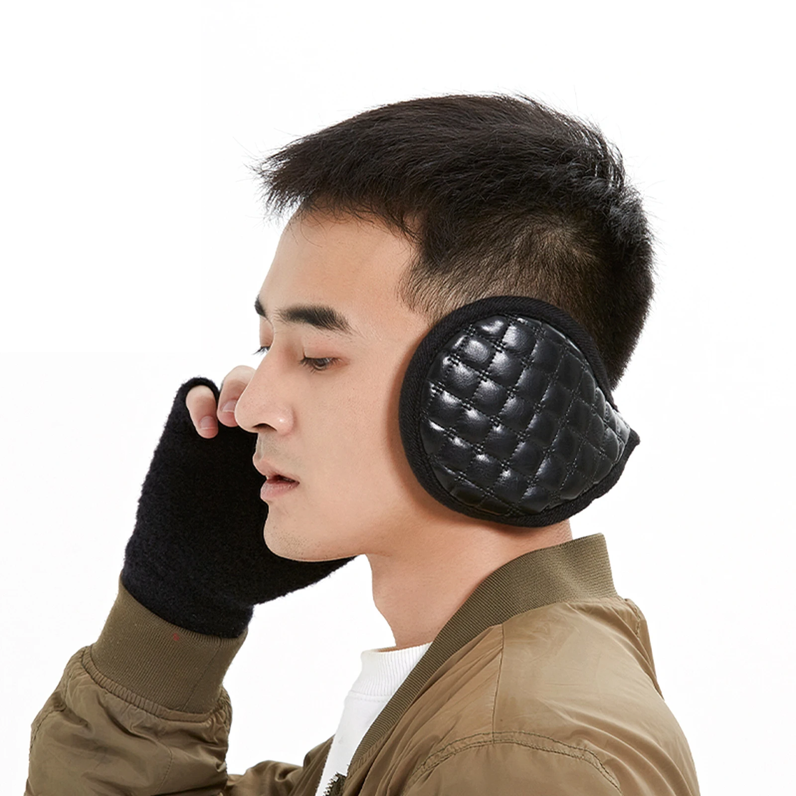 

Adults Earmuffs Men’ s Solid Color PU Leather Earmuffs Thickened Earflap for Autumn Winter Black/Coffee/Gray/Navy