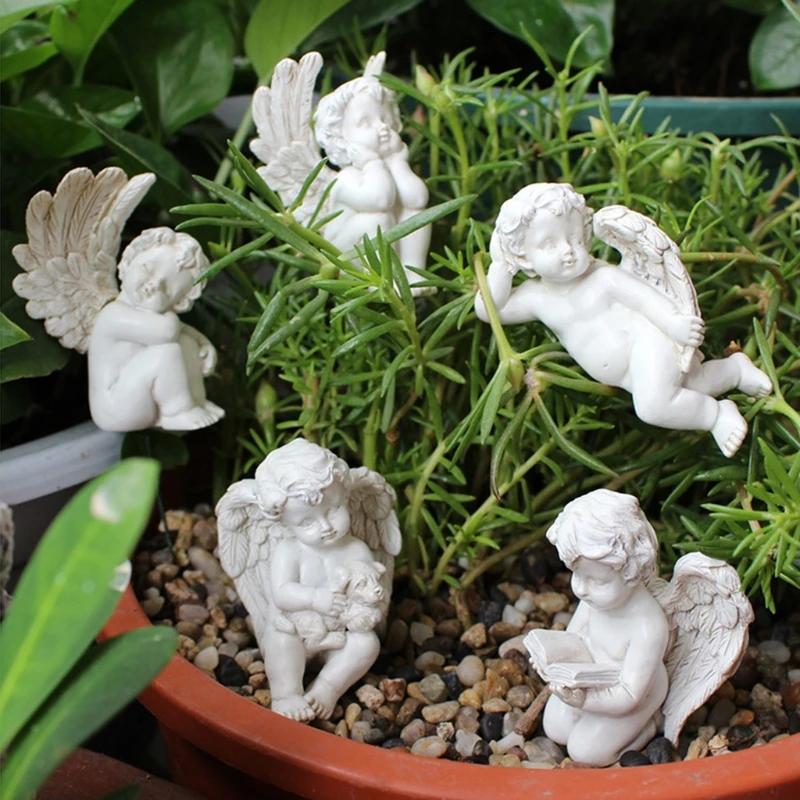 

5 Pcs Cute Cupid Garden Statue Ornament with Stake Courtyard Sculpture Decoration Gardening Outdoor Decor Accessories