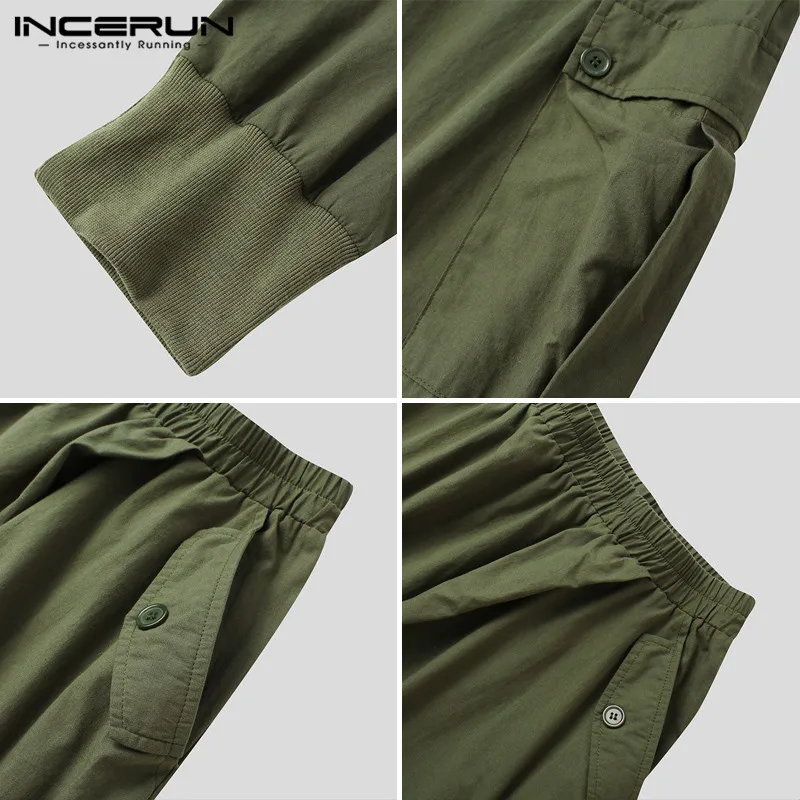 

INCERUN Men Harem Pants Solid Color Elastic Waist 2021 Pockets Drop Crotch Trousers Men Streetwear Joggers Casual Cotton Pants