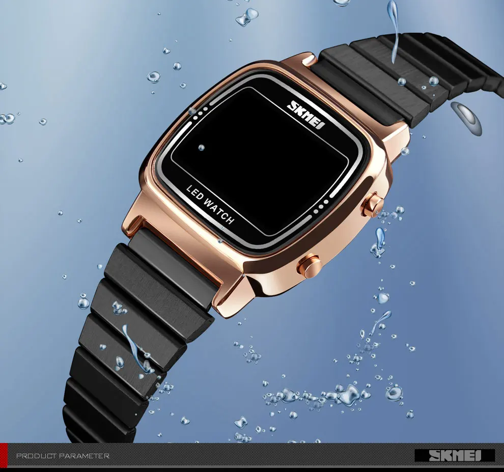 SKMEI Ultra Thin Luxury Women's Silver Stainless Steel Watches Women Fashion LED Digital Dress Business Wrist watch Reloj Mujer