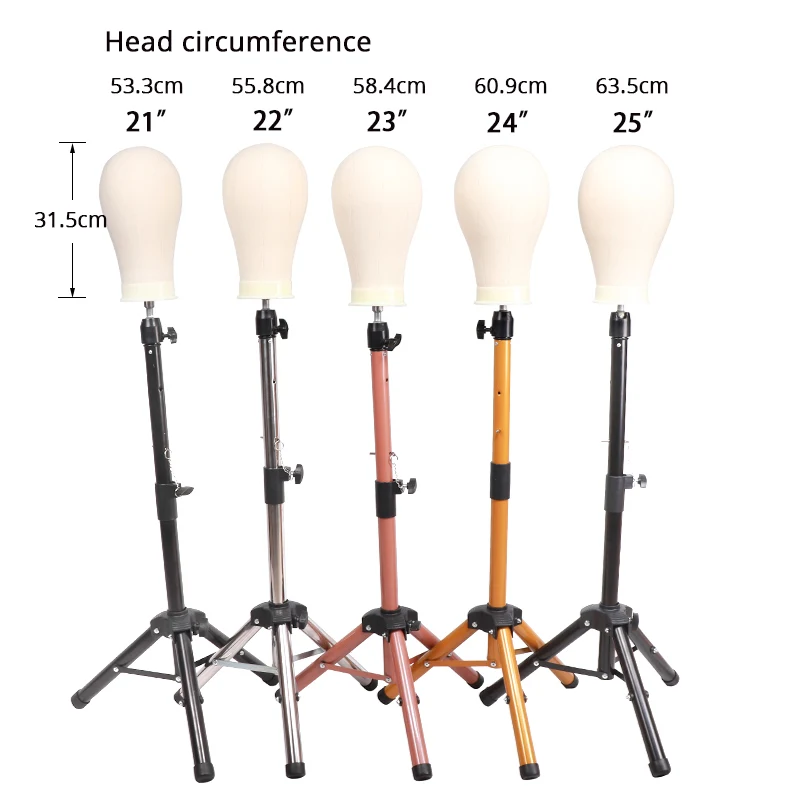 Plussign Wig Stand Tripod With Head & Pins Wig Making Tripod With Canvas Manneuqin Head 21-25 Inch Wig Block Head Silver Tripod enlarge