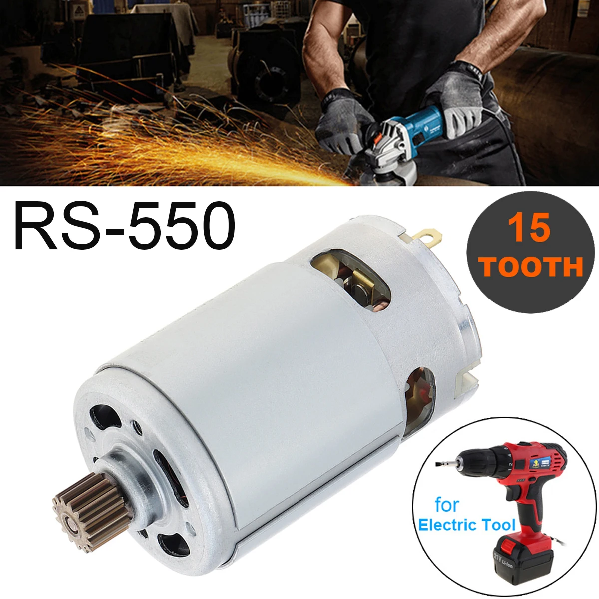 

RS550 15 Teeth DC Motor High Speed Lithium Drill Motor for Cordless Drill Electric Saw Electric Screwdriver