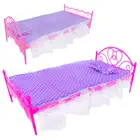 3 шт.компл. мебель = 1 прекрасная пластиковая фиолетовая кукольная кровать + 1 подушка + 1 постельное белье, кукольный домик для Барби, аксессуары для кукол