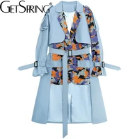 getspring women trench coat fake two color matching bandage windbreaker asymmetry vintage casual long overcoat women 2021 new