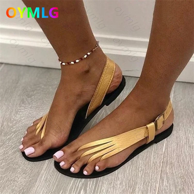 

Женские сандалии на плоской подошве, босоножки большого размера, лето 2021