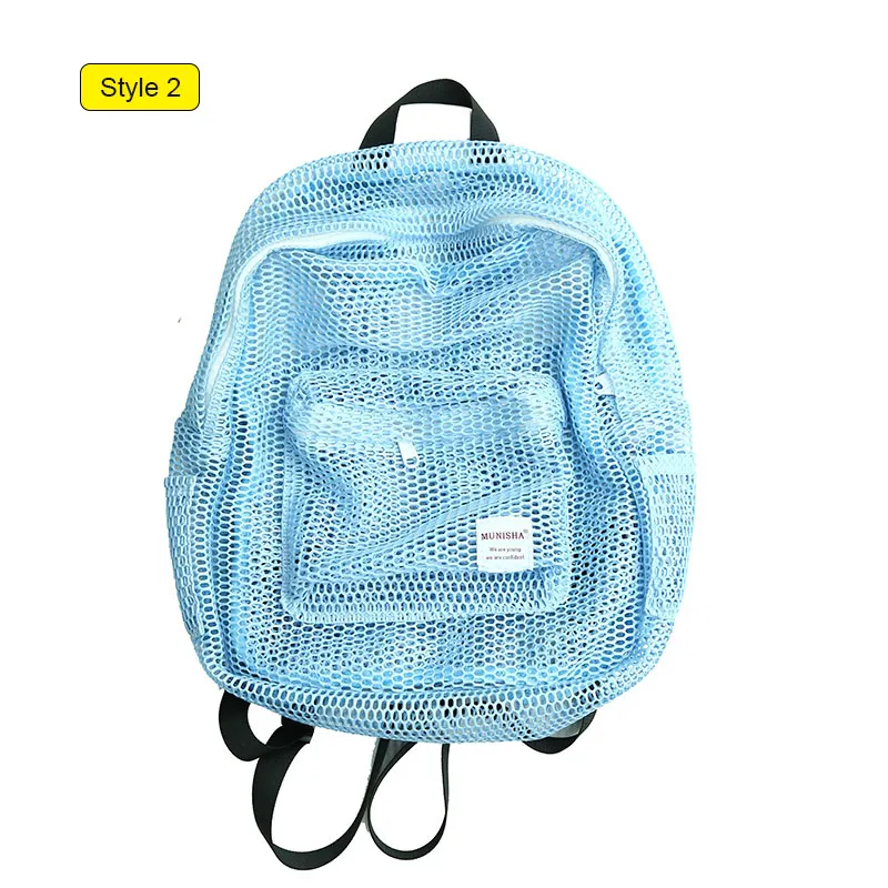 Style 2 Blue Яркий цвет, прозрачный сетчатый пляжный рюкзак на плечо для девочек-подростков, летняя складная сумка для хранения, женская сумка Tas XA565WD - Цвет: Style 2 Blue