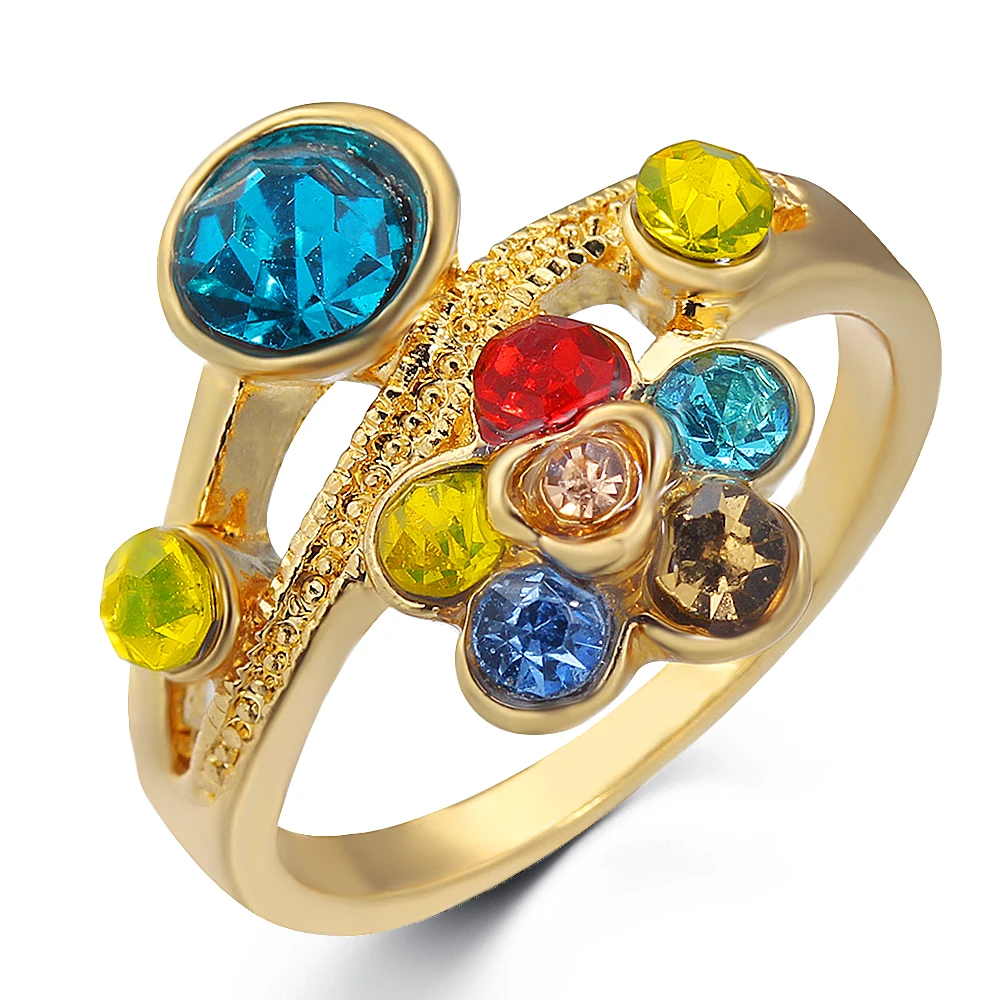 

Women's Gold-plated Ring Colorful Zircon Small Flower Ring Fashion Multi-layer Jewelry Wedding Party Exaggeration Accessories