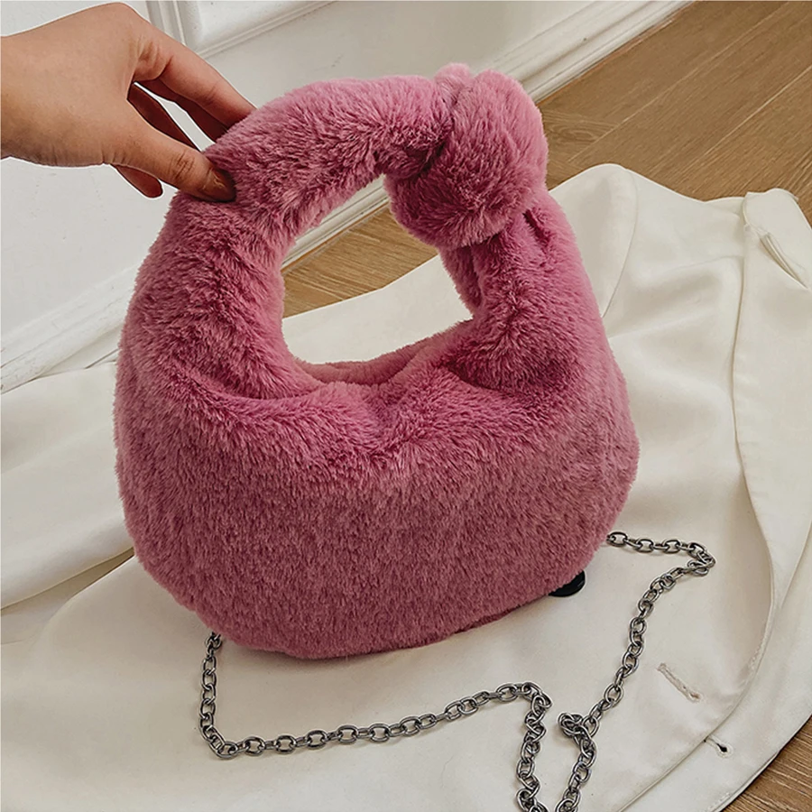 

Elegant Design Soft Plush Women's Bag Winter New Female Clutch Purse Handbag Fashion Ladies Cross Body Bags Chain Shoulder Bags