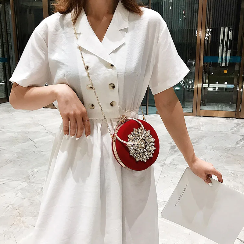 Красный клатч кошелек женская круглая вечерняя сумка свадебная сумочка с