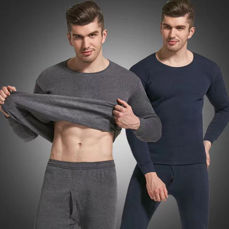 Men's Thermal Underwear Plush Thickened Winter Fashion Slim Fit Autumn Pants Round Neck Suit Bottomed Shirt