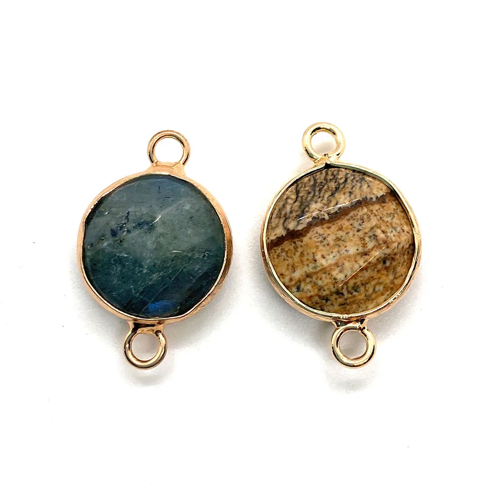

Natural Stone Connector Spot Turquoise Double Hole Pendant15x23mm Oblate Faceted Pendant Handmade DIY Bracelet Necklace Earrings