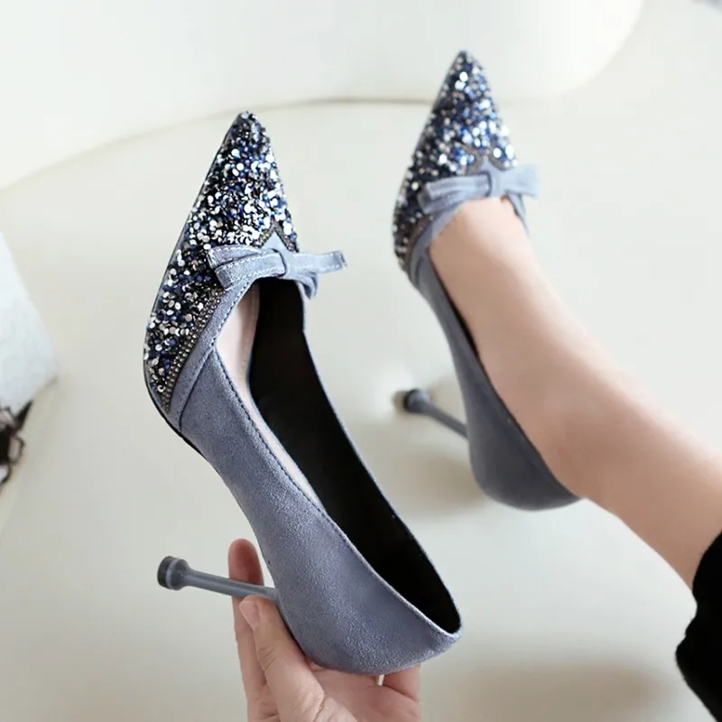 Туфли лодочки женские на высоком каблуке с бантом и острым носком|Женские туфли| |