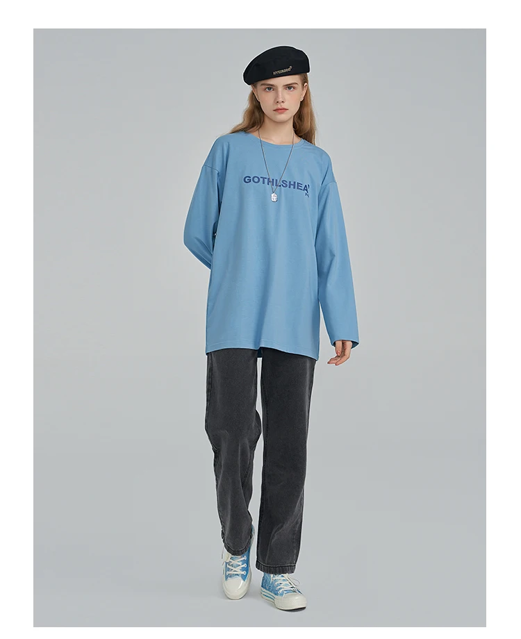 

han Loose casual alphabet printing T-shirt female autumn new long sleeve bottoming shirt wild top