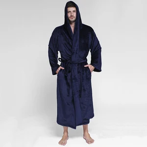 Длинный халат зимние Для мужчин халат тёплые штаны по щиколотку-Длина коралловый кимоно из рунной шерсти Халат Тапочки для влюбленных; Одежда для сна фланелевый банный халат, одежда для сна