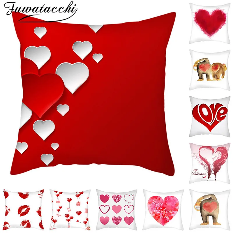 Fuwatacchi Red Sweetheart Love Printed Pillow Case Heart Picture Cushion Cover Decorative For Home Sofa Accessories | Дом и сад