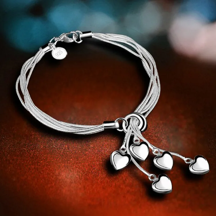 

Fashion Silver Plated Tai Chi Tassel Multi Circle Bracelet Heart Shaped Pendant Bracelet Bride Wedding Party Jewelry