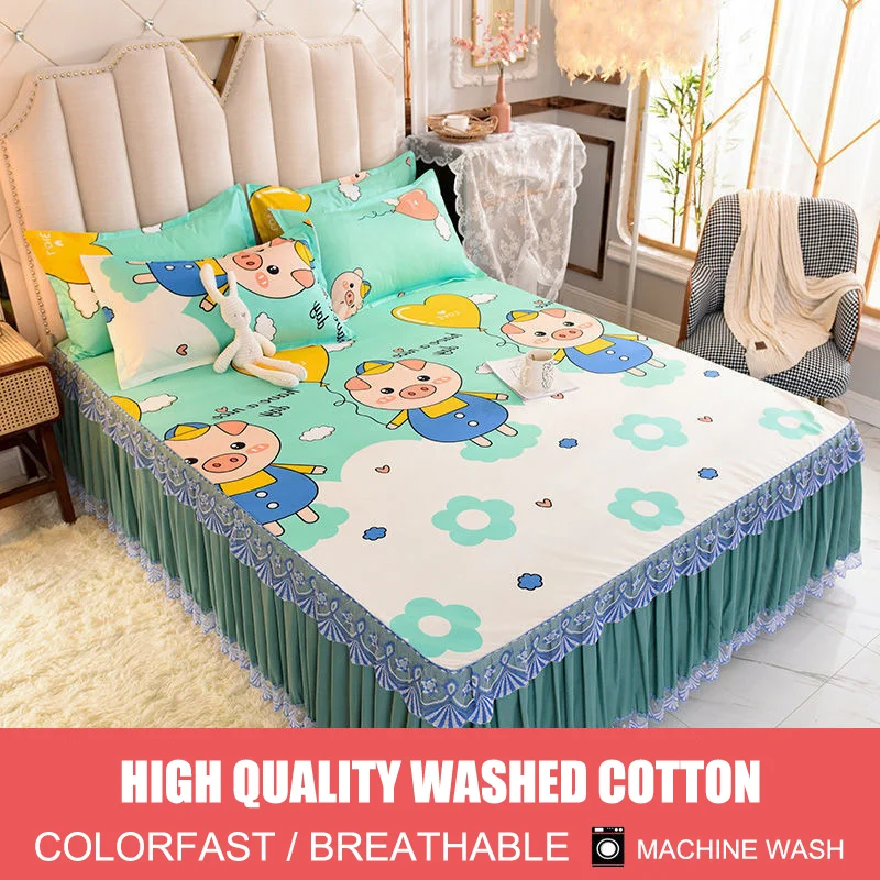 

Lace Bed Skirt Anti-slip Bedspread Princess Style Bedding Sets for Home Beautiful Bed Spreads Queen King Size with Pillowcases