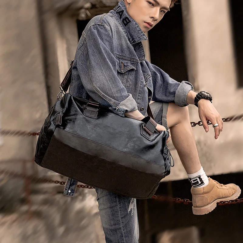 

Brand Large Capacity Handbag Men Casual Business Trip Leather PU Shoulder Crossbody Bags Male Gym Bag Male Travel Duffle Trend
