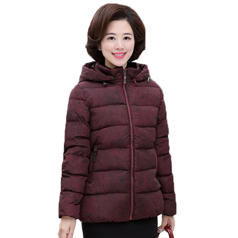 

Женское хлопковое пальто среднего возраста, короткое пальто с капюшоном, большой размер 5XL, пуховое хлопковое пальто, зимняя куртка, Дамское...
