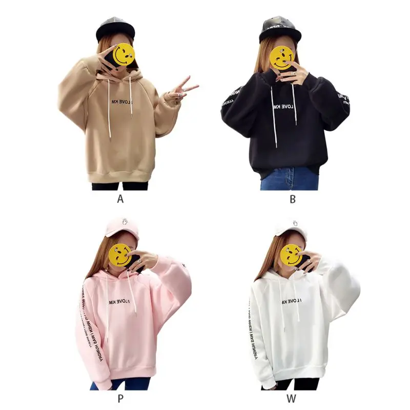 

Autumn Winter Women Hoodies Sweatshirts Ladies Warm Long Sleeve Cute Letter Print Sweatshirt Thickening Plus Velvet Loose Hoodie