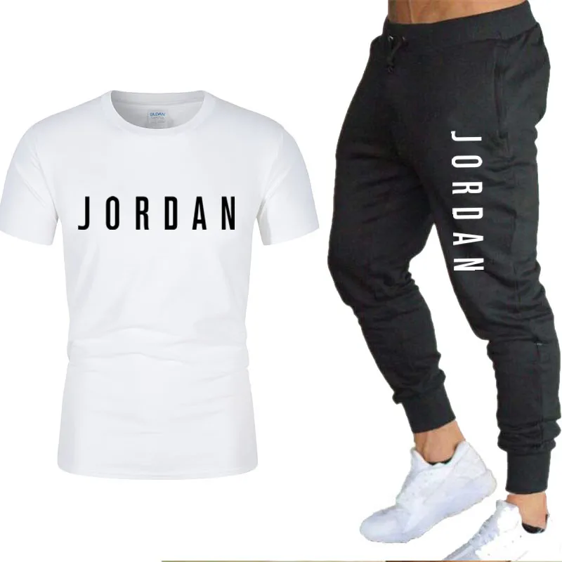 

Men's Fashion Brand T-Shirt + Pants Two-Piece Sports Basketball Men's Letter Printing Sportswear Gym Fitness Pants Suit S-3XL