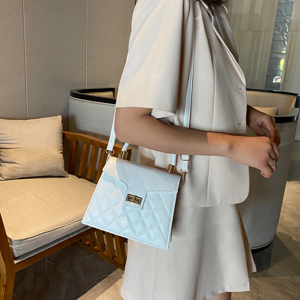 

Fashion Lattice Pattern PU Leather Women Shoulder Bags Elegant Totes Lady Solid Color Top-handle Crossbody Handbags