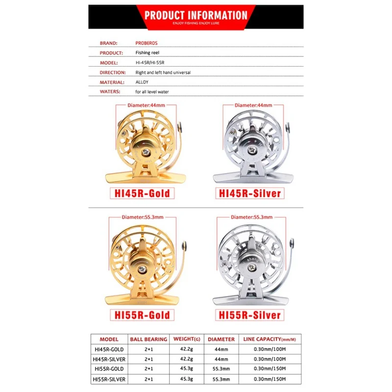 

All Metal Raft Fly Fishing Reel Stainless Steel Fishing Reel Front Reel HI45R/HI55R 50g Fly Fishing Wheel Diameter 45mm