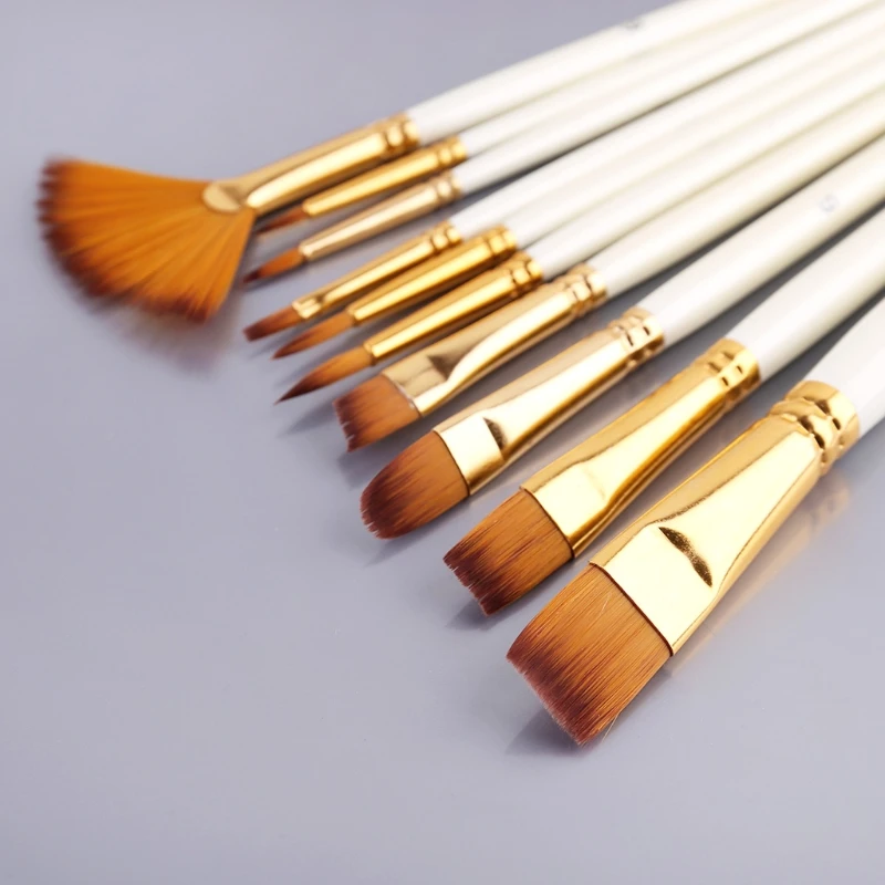 

10pcs Nylon Hair Wooden Handle Watercolor Paint Brush Pen Oil Acrylic Painting