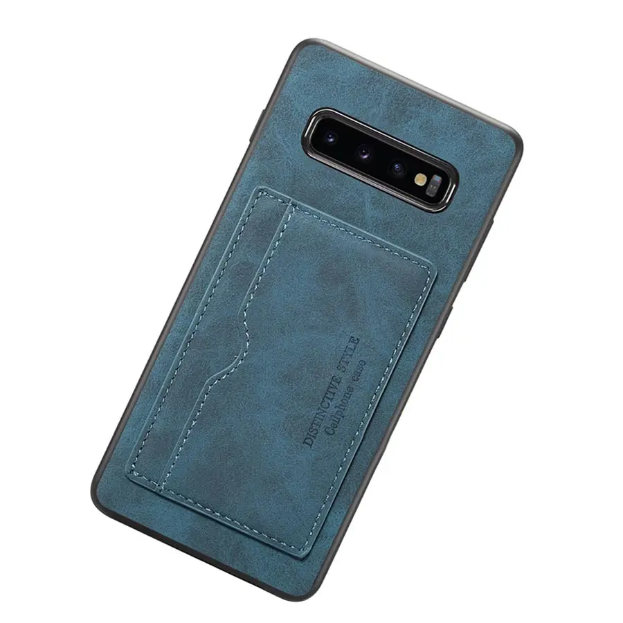 Винтажный держатель для карт, чехол для телефона samsung Note 9 Note 10 pro, подставка-книжка, PU кожаный чехол для samsung S10 E Plus - Цвет: Blue