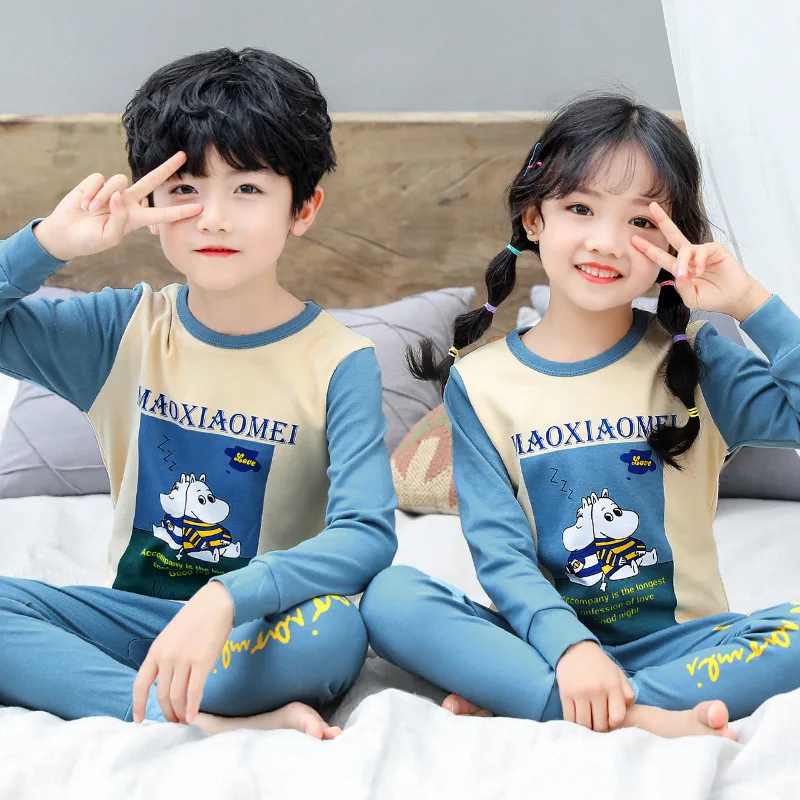 Зимняя хлопковая детская пижама одежда для сна мальчиков и девочек с единорогом