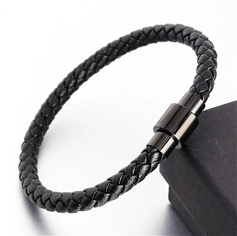 

Classic Men's Stainless Stee Leather Braided Bracelet Braided Rope Chain Thin Bracelet Mens Leather Jewelry Gift