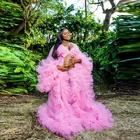 Розовые Выпускные платья с бантом и разрезом спереди женские вечерние платья для беременных Пышное Платье с длинным рукавом для дня рождения платье для фотосессии