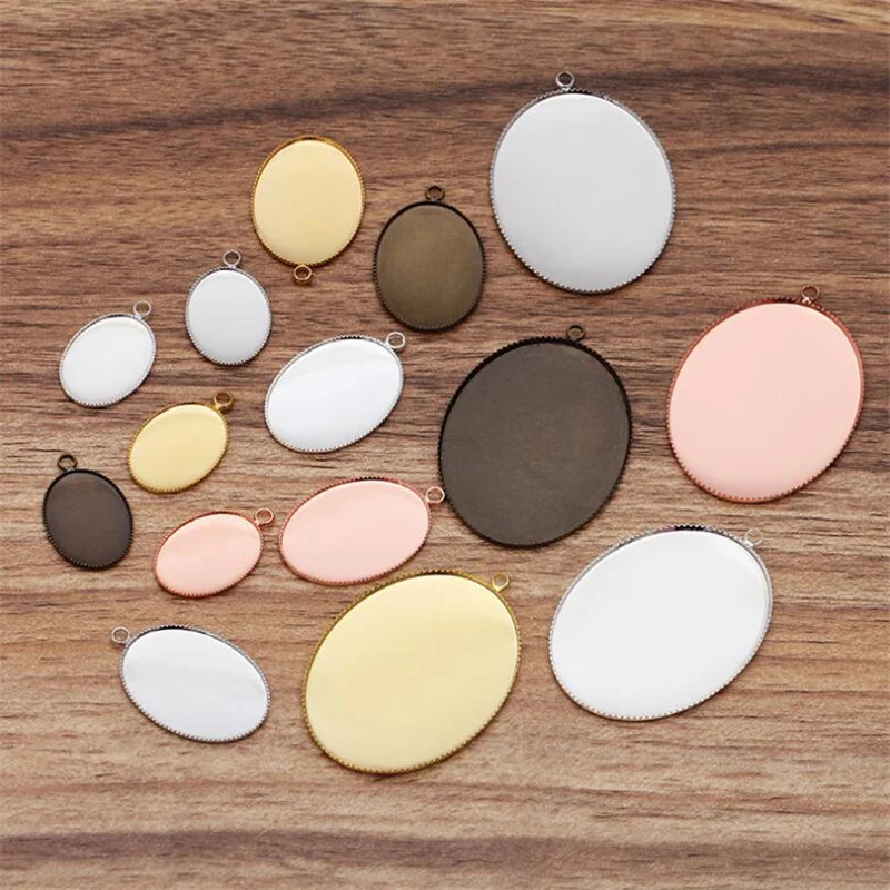

20pcs Oval Pendant Settings Cabochon Base Bezel Trays Blank Fit 13x18mm 18x25mm Cabochons Cameo DIY Jewelry Findings