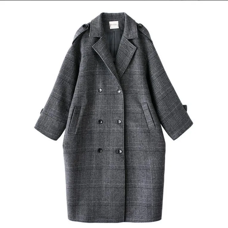 

Plaid woolen coat Women's Mid-length new Korean version of loose autumn and winter plaid woolen coat