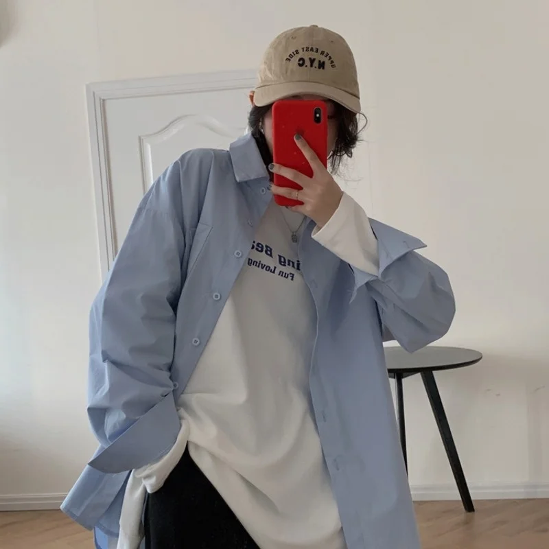 Новая Корейская Свободная рубашка-поло для ранней осени 2021 рубашка с длинным