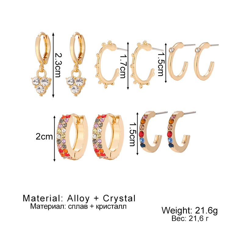 

VKME 5pcs Crystal Hoop Earrings Set For Women Gold Simple Geometric Cubic Zircon Earring Small Round Drop Earings Huggie Jewelry